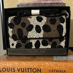 Rachel Zoe Leopard Print Beaded Clutch